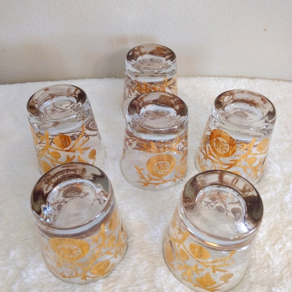 RARE 6 Cerga Glass (1954) 22K Old Fashion Glasses 3.25" Vintage Holiday Pattern - Picture 4 of 7